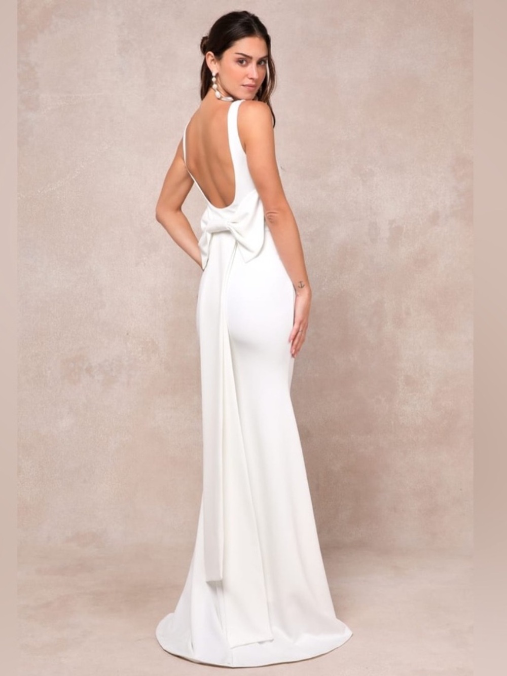 Lulus Loving Fate White Bow Square Neck Backless Maxi Long Dress, Size S, NWOT - Picture 6 of 14